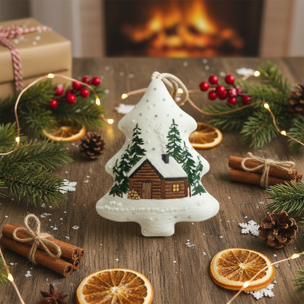 Rubbyoo Tree-shaped Embroidery Kit - Big House | Diy Christmas Decorations | Unique Landscape Pendant - image 9