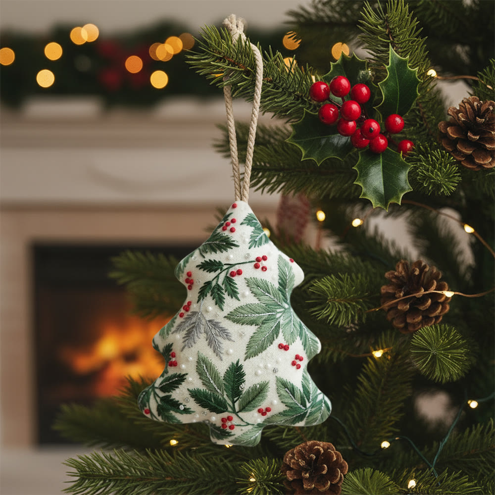 Rubbyoo Tree-shaped Embroidery Kit - Holly Leaves | Christmas Tree Ornaments | Holiday Party Gift - 6 inches hoop kit - image 1