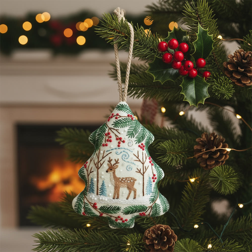 Rubbyoo Tree-shaped Embroidery Kit - Christmas Deer | Winter Animal Craft | Diy Holiday Craft - 6 inches hoop kit - image 1