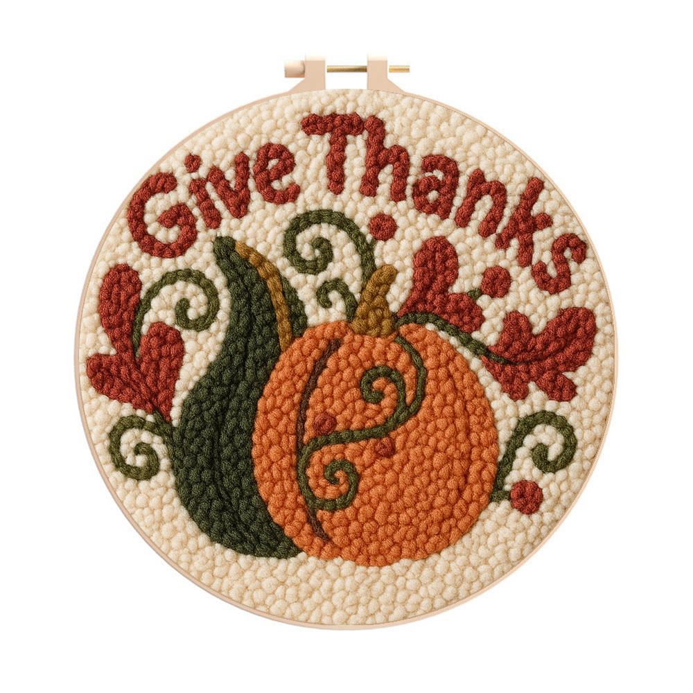 Give Thanks Punch Needle Kit – Cozy Diy Craft Project | Perfect Home Decor - 8 inch Hoop Kit - image 1