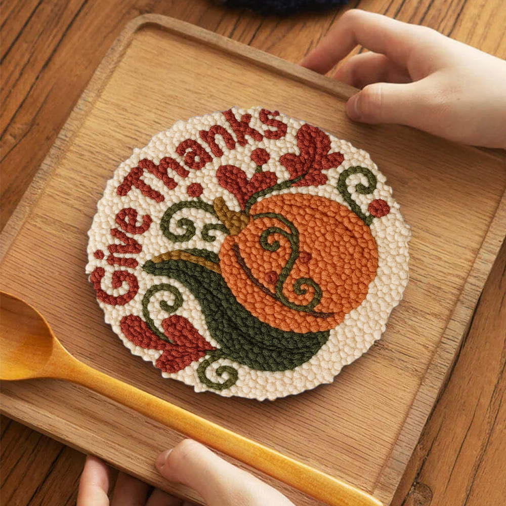 Give Thanks Punch Needle Kit – Cozy Diy Craft Project | Perfect Home Decor - 5 inch Coaster Kit - image 4