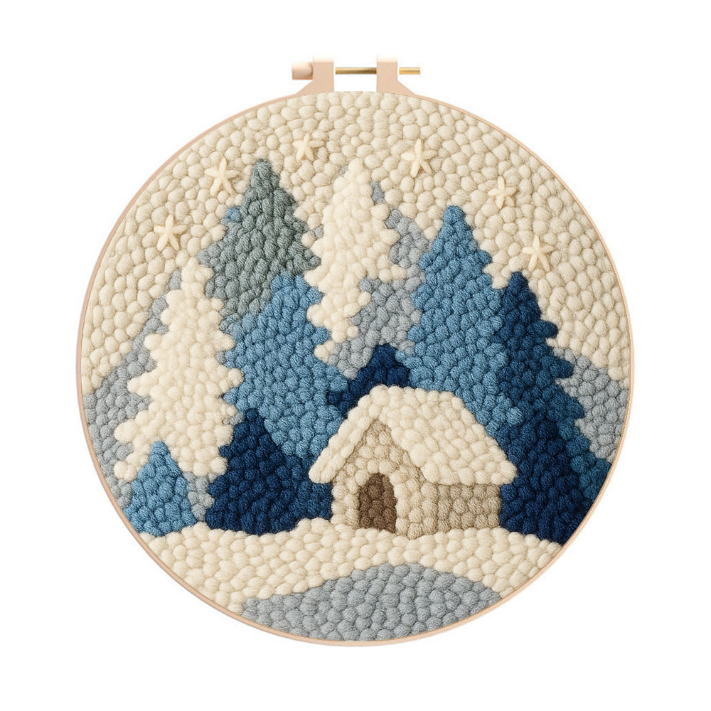 Winter Cabin Punch Needle Kit – Beginner Diy | Perfect Winter Home Hanging - 8 inch Hoop Kit - image 1