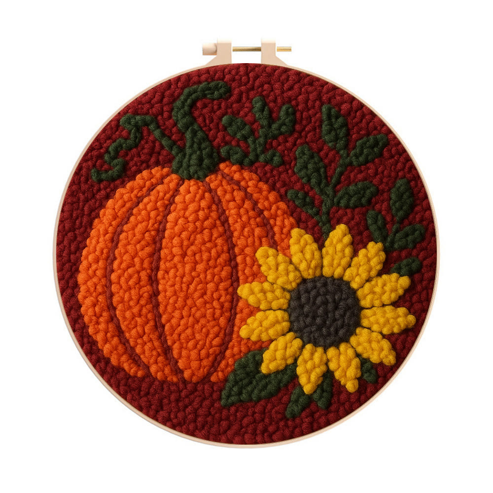 Harvest Pumpkin Punch Needle Kit – Easy Diy Project | Vibrant Fall Handmade Decoration - 8 inch Hoop Kit - image 1