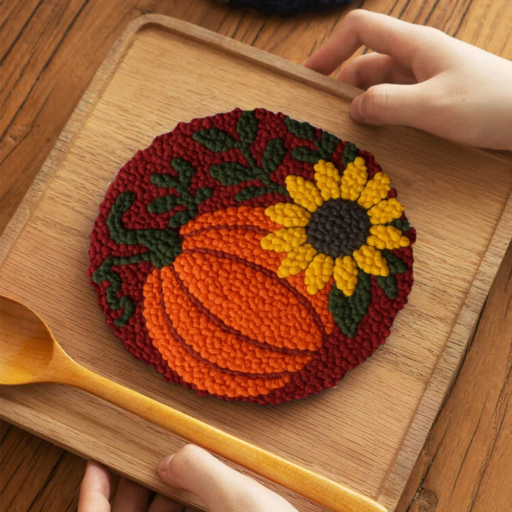 Harvest Pumpkin Punch Needle Kit – Easy Diy Project | Vibrant Fall Handmade Decoration - 5 inch Coaster Kit - image 4