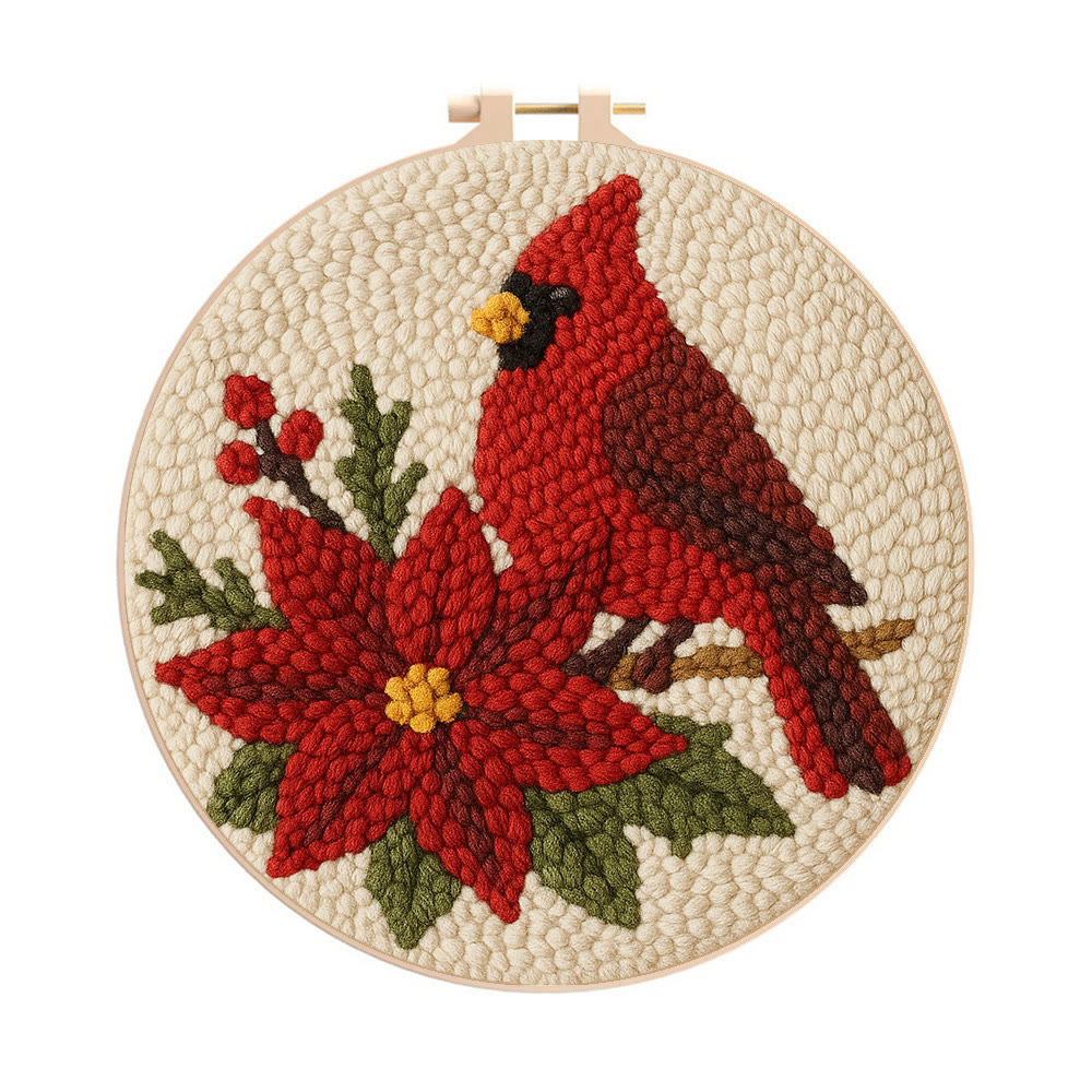 Cardinal Punch Needle Kit – Beginner-Friendly Project | Festive Winter Home Piece - 8 inch Hoop Kit - image 1