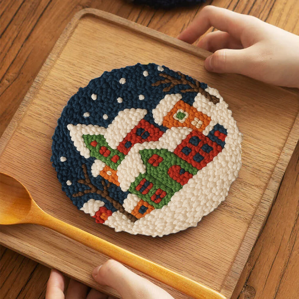 Winter Village Punch Needle Kit – Easy Beginner DIY Set | Winter Home Accent - 5 inch Coaster Kit - image 4