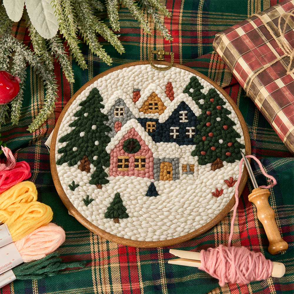 Snowy Village Punch Needle Kit – Simple DIY Project | Cozy Holiday Display - image 12
