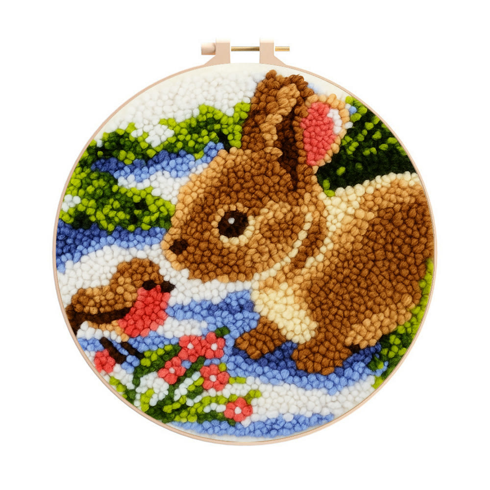 Realistic Bunny Punch Needle Kit – Beginner-friendly Project | Vibrant Handmade Nature Art - 8 inch Hoop Kit - image 1