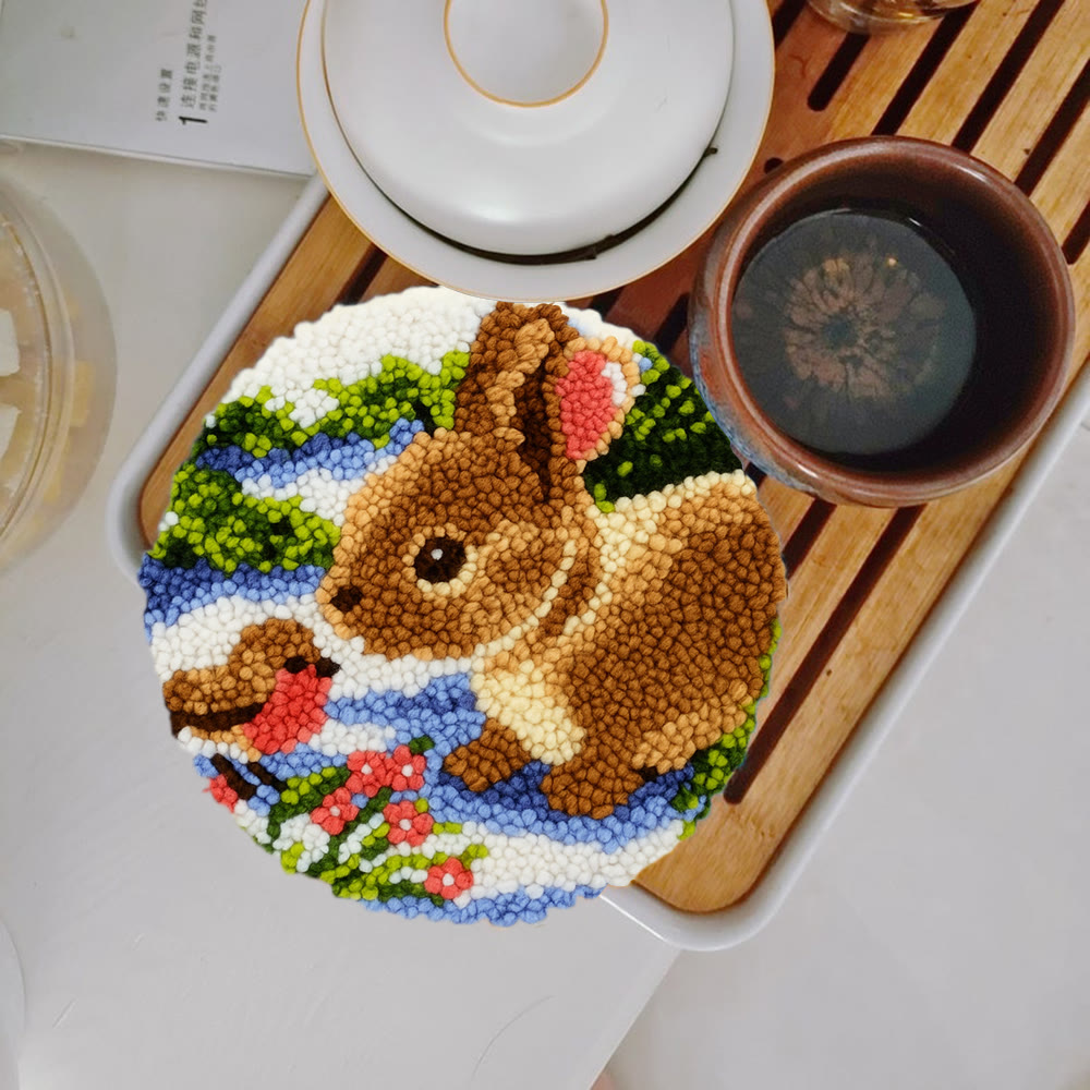 Realistic Bunny Punch Needle Kit – Beginner-friendly Project | Vibrant Handmade Nature Art - 5 inch Coaster Kit - image 4