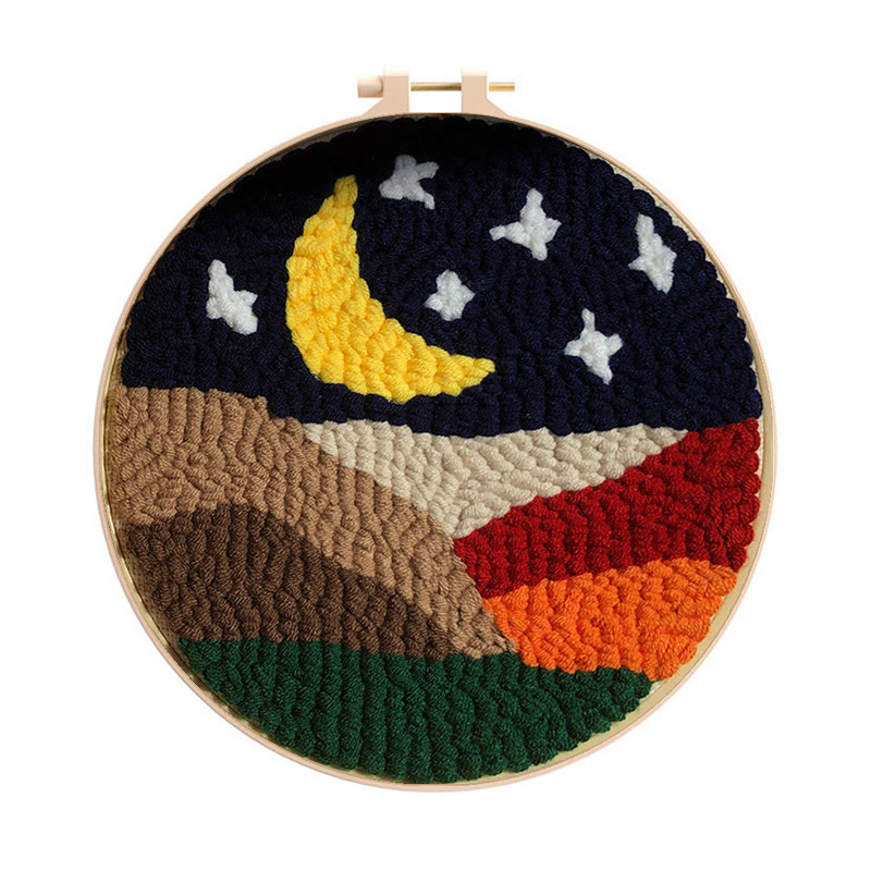 Moonlit Landscape Punch Needle Kit – Tranquil DIY Project | Serene Nature-Inspired Decor - 8 inch Hoop Kit - image 1