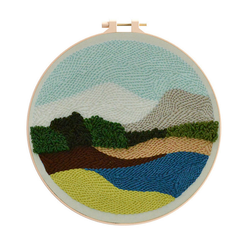 Serene Landscape Punch Needle Kit – Peaceful DIY Project | Relaxing Nature-Inspired Wall Art - 8 inch Hoop Kit - image 1