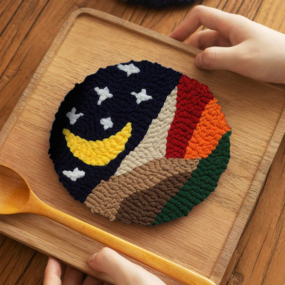 Moonlit Landscape Punch Needle Kit – Tranquil DIY Project | Serene Nature-Inspired Decor - 5 inch Coaster Kit - image 4