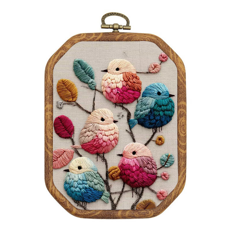 Rubbyoo Embroidery Kit - Lovely Birds | Diy Handmade Stitchwork | Perfect For Wall Hanging - 20*15cm - image 1