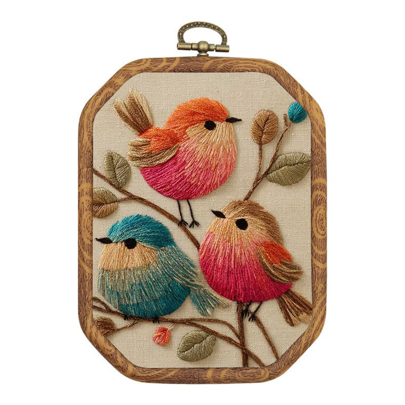 Rubbyoo Embroidery Kit - Vibrant Birds | Animal Hoop Art | Handmade Room Ornament - 20*15cm - image 1