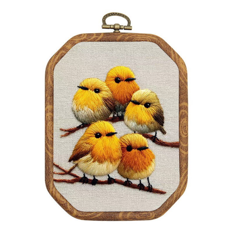 Rubbyoo Embroidery Kit - Yellow Birds On Branch | Unique Embroidery Art | Diy Holiday Gift - 20*15cm - image 1