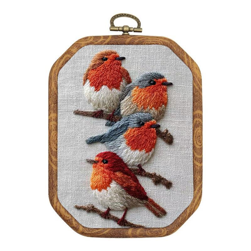 Rubbyoo Embroidery Kit - Robin Birds | Diy Animal Craft | Gifts For Bird Lovers - 20*15cm - image 1