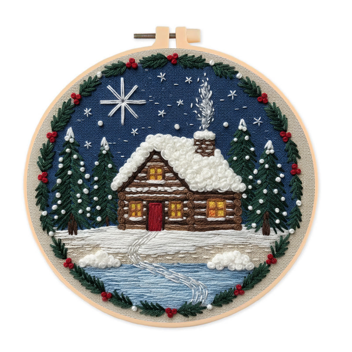 Rubbyoo Embroidery Kit - Christmas Snow Scene | Stitch Art For Beginner | Perfect Wall Hanging  - 20*20cm - image 1