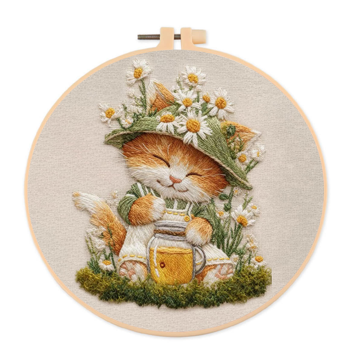 Rubbyoo Embroidery Kit - Floral Kitten | Lovely Animal Art | Gift For Home Decoration  - 20*20cm - image 1