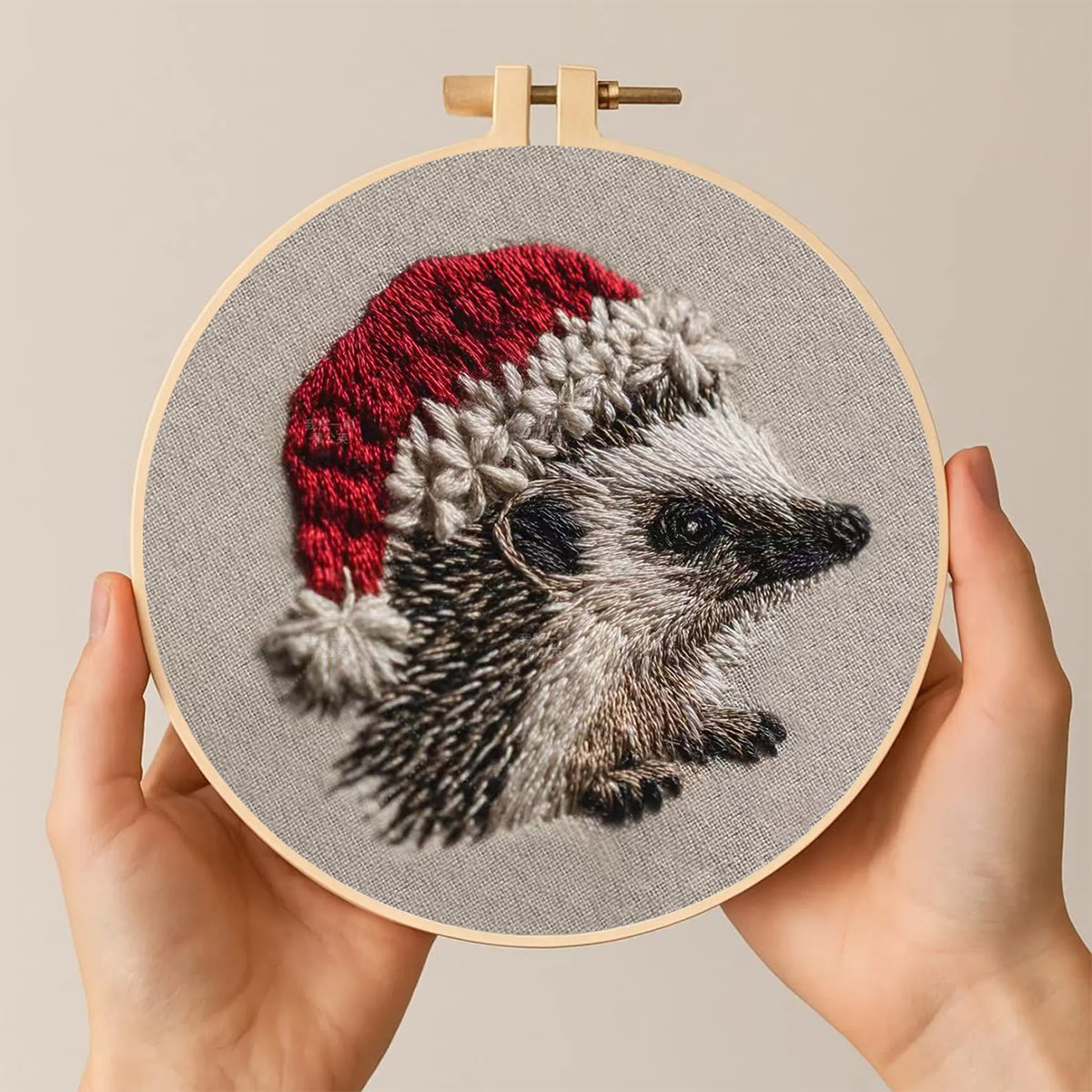 Rubbyoo Embroidery Kit - Hedgehog  Christmas Hat | Winter Woodland Animal | Christmas Stitch Art - image 2
