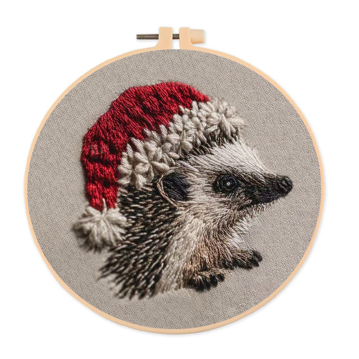 Rubbyoo Embroidery Kit - Hedgehog  Christmas Hat | Winter Woodland Animal | Christmas Stitch Art - 20*20cm - image 1