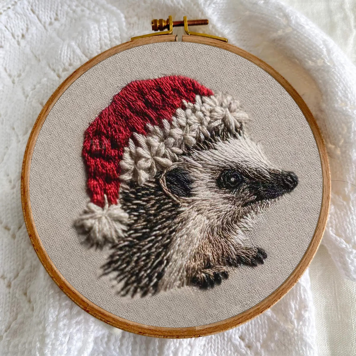 Rubbyoo Embroidery Kit - Hedgehog  Christmas Hat | Winter Woodland Animal | Christmas Stitch Art - image 4