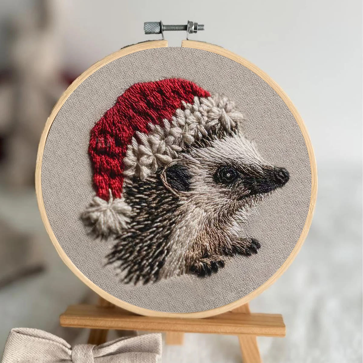 Rubbyoo Embroidery Kit - Hedgehog  Christmas Hat | Winter Woodland Animal | Christmas Stitch Art - image 3