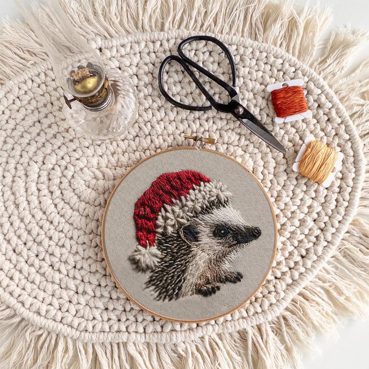 Rubbyoo Embroidery Kit - Hedgehog  Christmas Hat | Winter Woodland Animal | Christmas Stitch Art - image 9