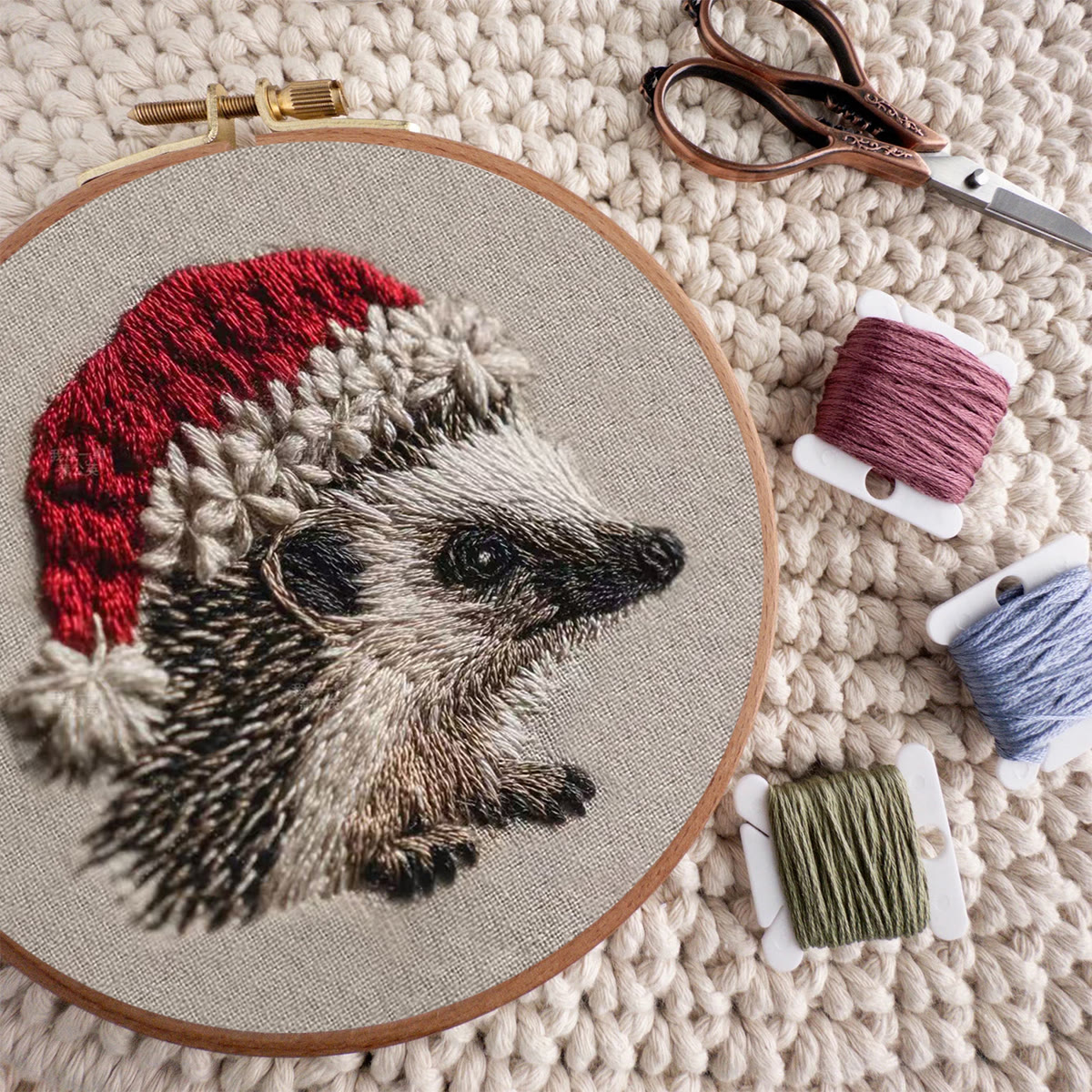 Rubbyoo Embroidery Kit - Hedgehog  Christmas Hat | Winter Woodland Animal | Christmas Stitch Art - image 8
