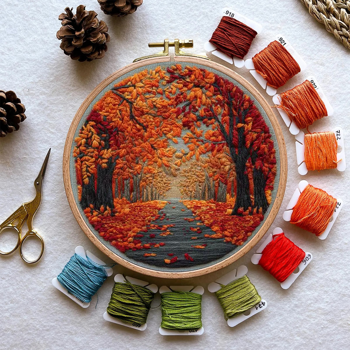 Rubbyoo Embroidery Kit - Autumn View | Nature Needle Art | Handmade Desk Decor - image 11