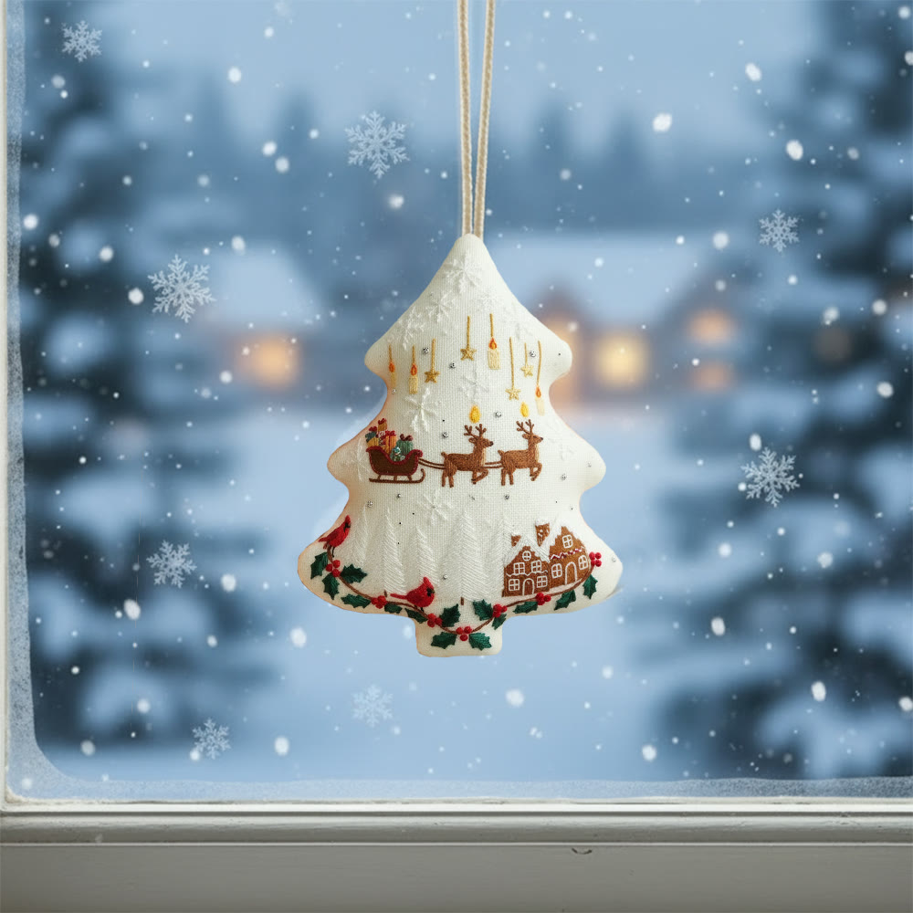 Rubbyoo Tree-shaped Embroidery Kit - Reindeer Sleigh | Winter Handmade Craft | Festive Home Accent - image 2