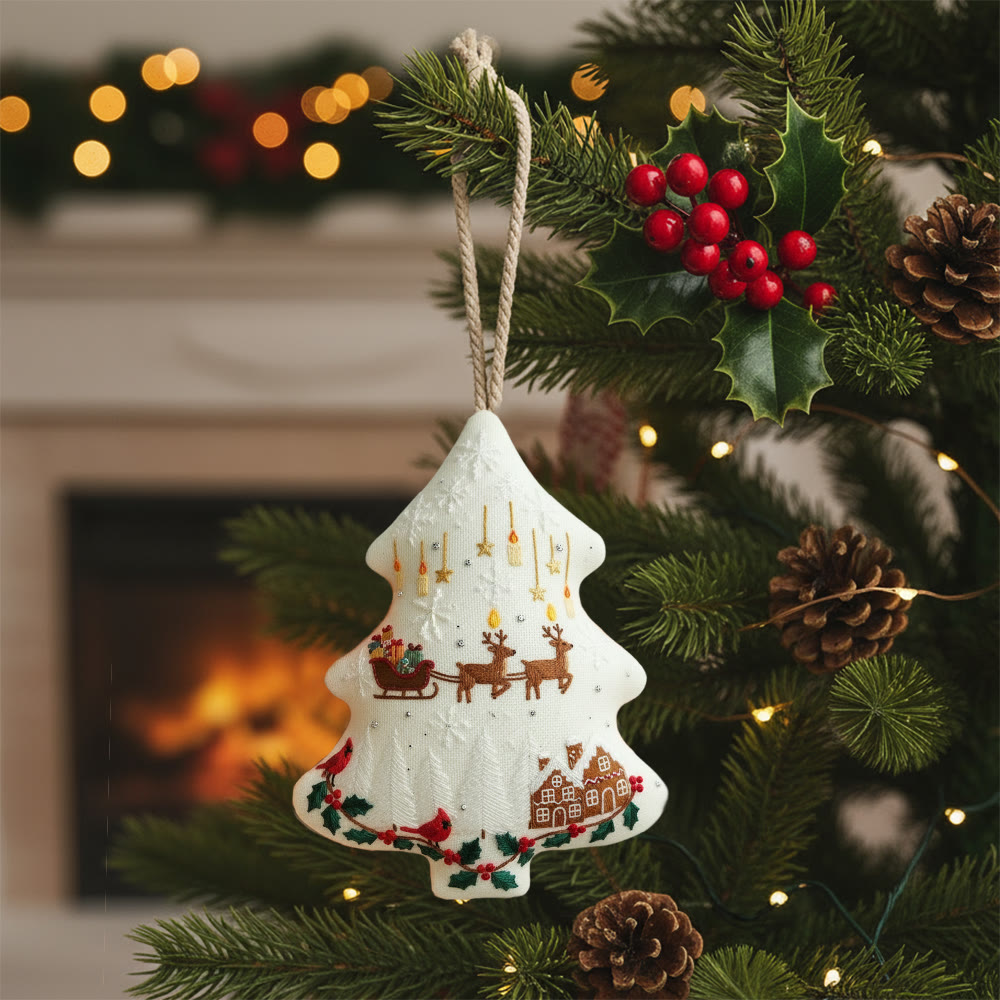 Rubbyoo Tree-shaped Embroidery Kit - Reindeer Sleigh | Winter Handmade Craft | Festive Home Accent - 6 inches hoop kit - image 1