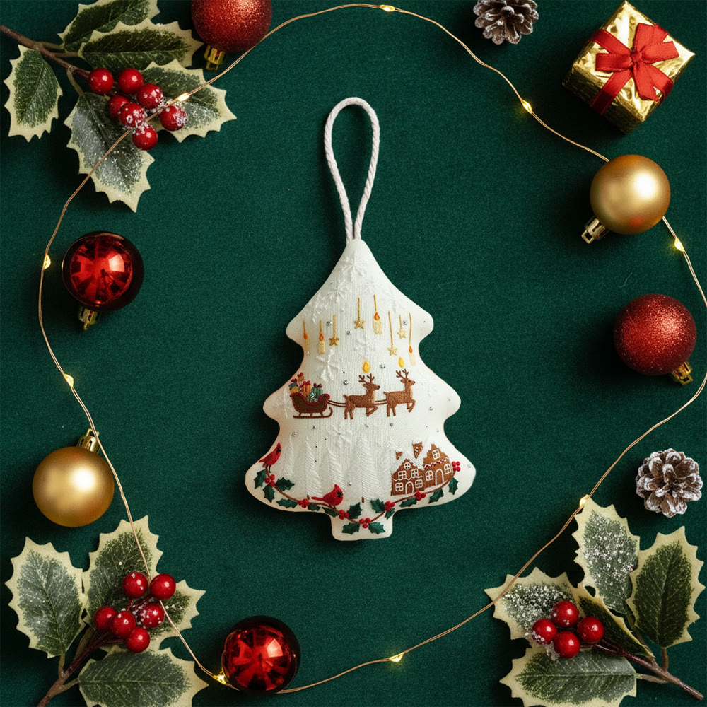 Rubbyoo Tree-shaped Embroidery Kit - Reindeer Sleigh | Winter Handmade Craft | Festive Home Accent - image 7