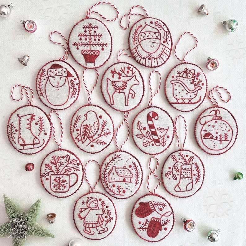 Embroidery Christmas Ornaments Kit - Diy Heartfelt Holiday Gifts | Perfect Needlepoint For Beginner - Red Kit - image 1