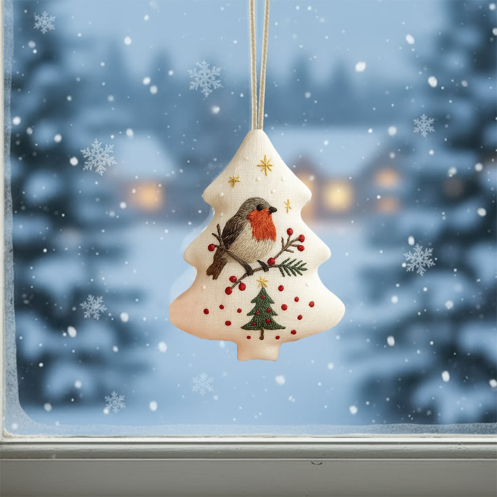 Rubbyoo Tree-shaped Embroidery Kit - Robin Bird | Winter Craft Project | Festive Christmas Ornament - image 2
