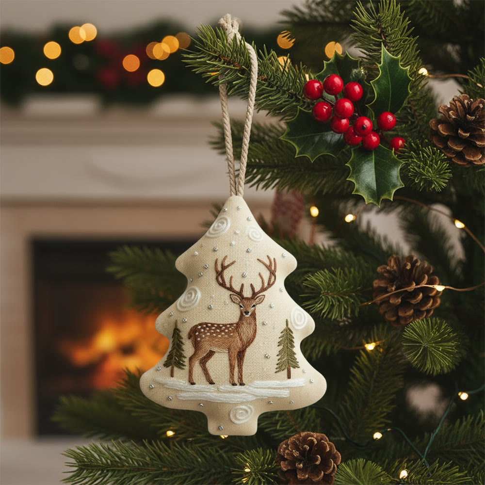 Rubbyoo Tree-shaped Embroidery Kit - Stag Deer | Fun Diy Craft For Beginners | Whimsical Holiday Decor - 6 inches hoop kit - image 1