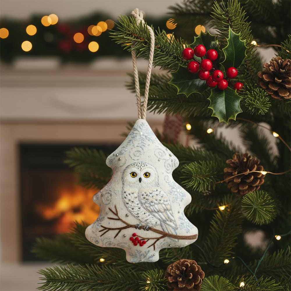 Rubbyoo Tree-shaped Embroidery Kit - Snowy Owl | Realistic Embroidery Christmas Ornament | Custom Handmade Gift - 6 inches hoop kit - image 1
