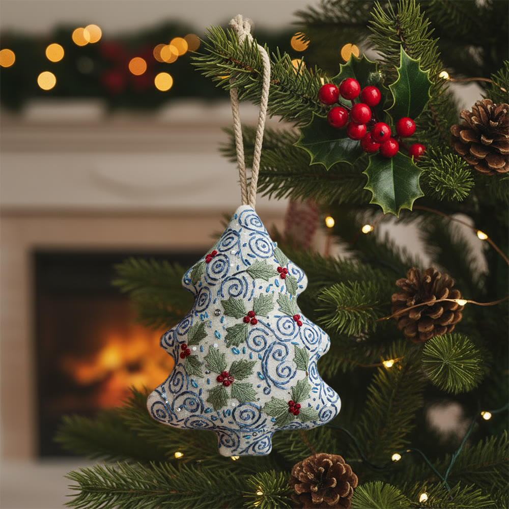 Rubbyoo Tree-shaped Embroidery Kit - Swirling Holly | Easy Diy Craft For Beginners | Exquisite Hanging Embroidery - 6 inches hoop kit - image 1