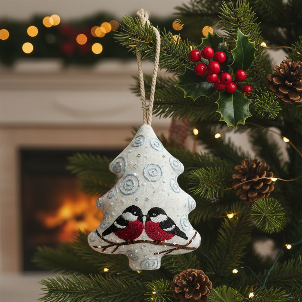 Rubbyoo Tree-shaped Embroidery Kit -  Twin Birds With Swirl Detail | Approachable Embroidery Assortment | Festive Tree Accent - 6 inches hoop kit - image 1