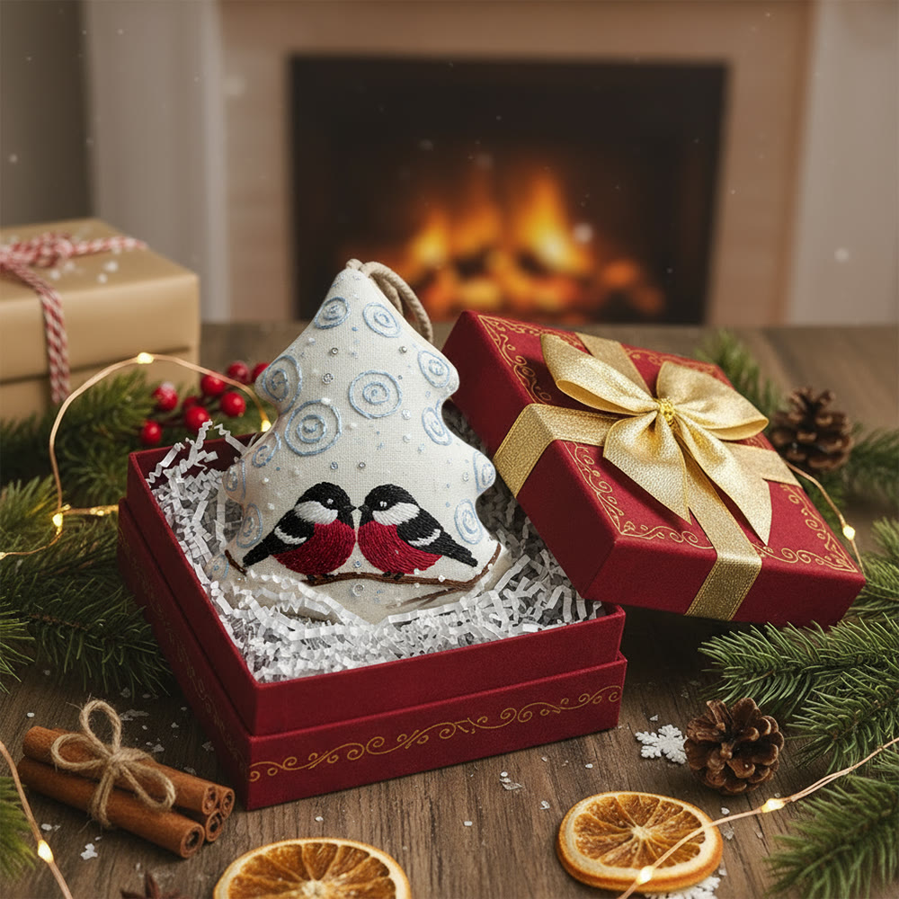 Rubbyoo Tree-shaped Embroidery Kit -  Twin Birds With Swirl Detail | Approachable Embroidery Assortment | Festive Tree Accent - image 8