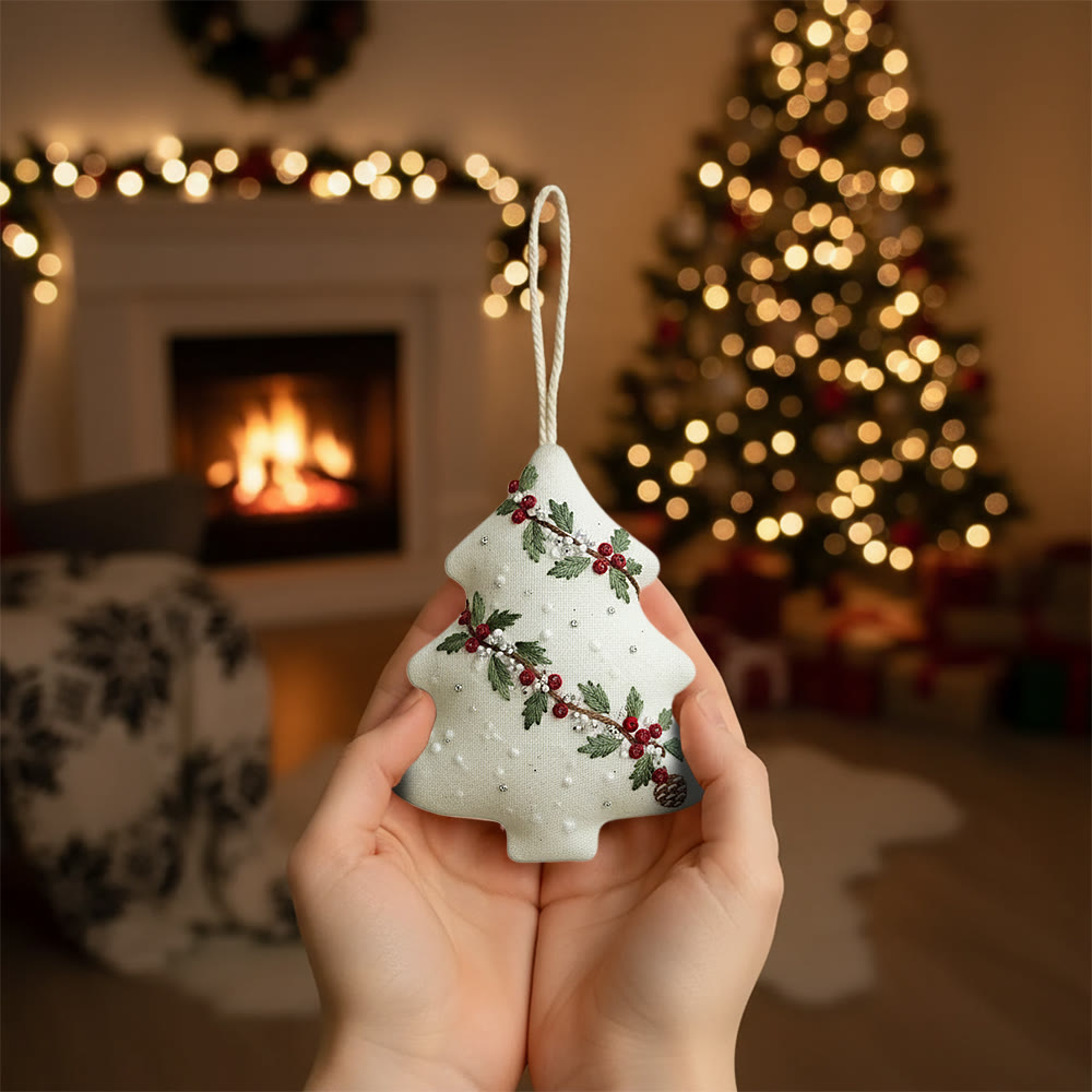 Rubbyoo Tree-shaped Embroidery Kit - Holly Berry Detailed Motif | Exquisitely Detailed Stitchwork | Sophisticated Festive Hanging Accent - image 3