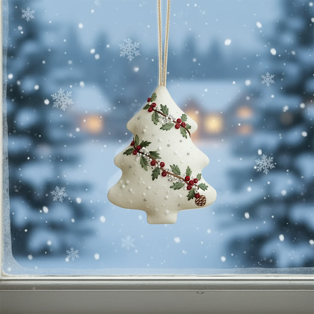 Rubbyoo Tree-shaped Embroidery Kit - Holly Berry Detailed Motif | Exquisitely Detailed Stitchwork | Sophisticated Festive Hanging Accent - image 2