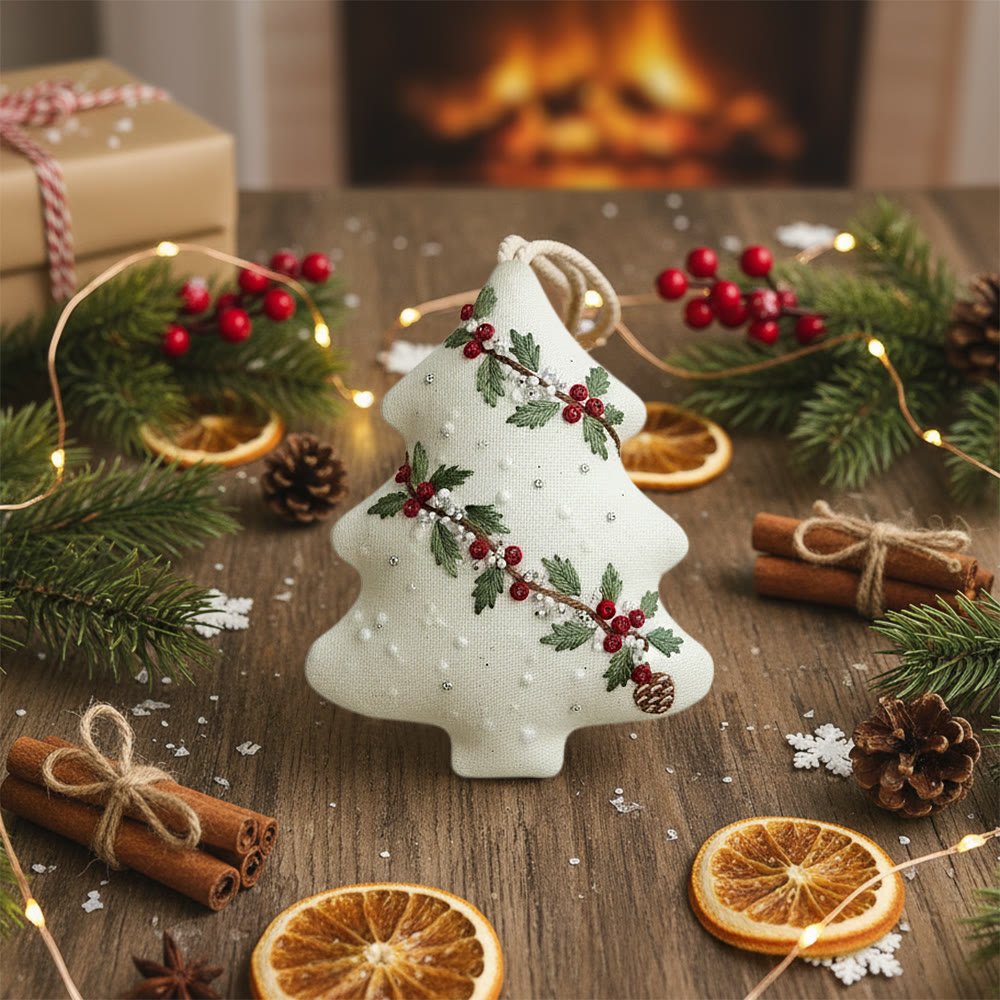 Rubbyoo Tree-shaped Embroidery Kit - Holly Berry Detailed Motif | Exquisitely Detailed Stitchwork | Sophisticated Festive Hanging Accent - image 6