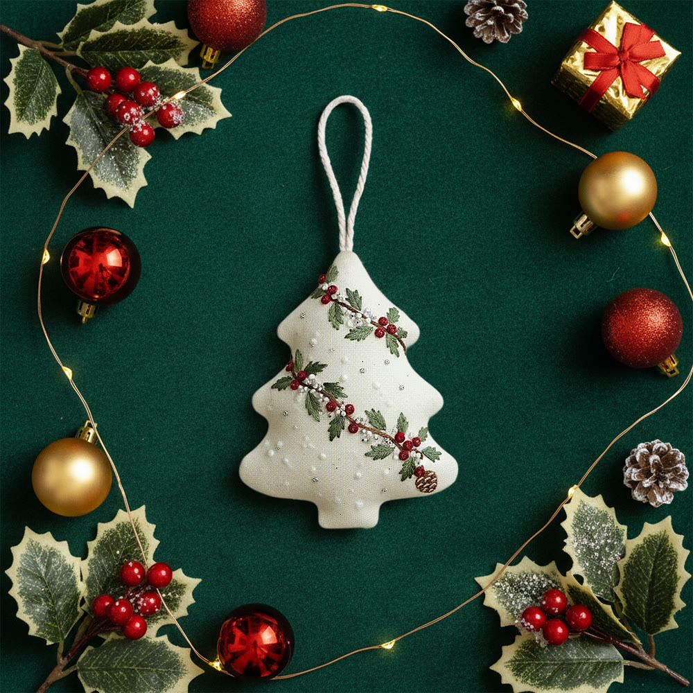 Rubbyoo Tree-shaped Embroidery Kit - Holly Berry Detailed Motif | Exquisitely Detailed Stitchwork | Sophisticated Festive Hanging Accent - image 10