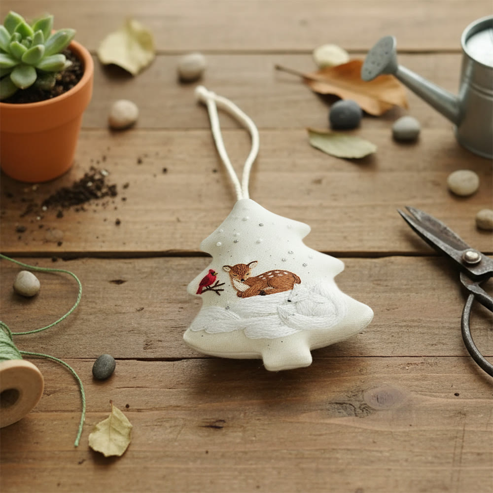 Rubbyoo Tree-shaped Embroidery Kit - Deer And Cardinal Winter | Luxe Detailed Stitchwork | Festive Tree Keepsake - image 4