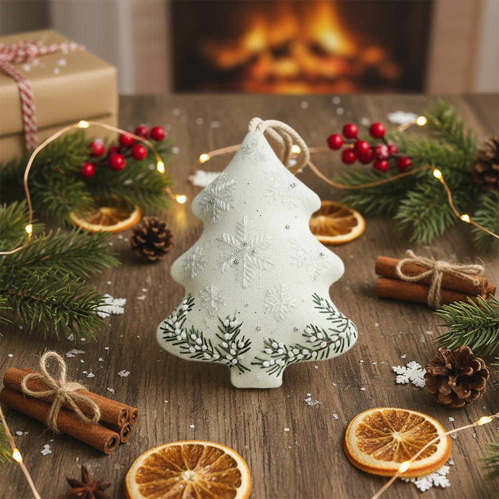 Rubbyoo Tree-shaped Embroidery Kit - Snowflake-Pine Sprig | Delicate Textured Needlework | Winter Tree Embellishment - image 6