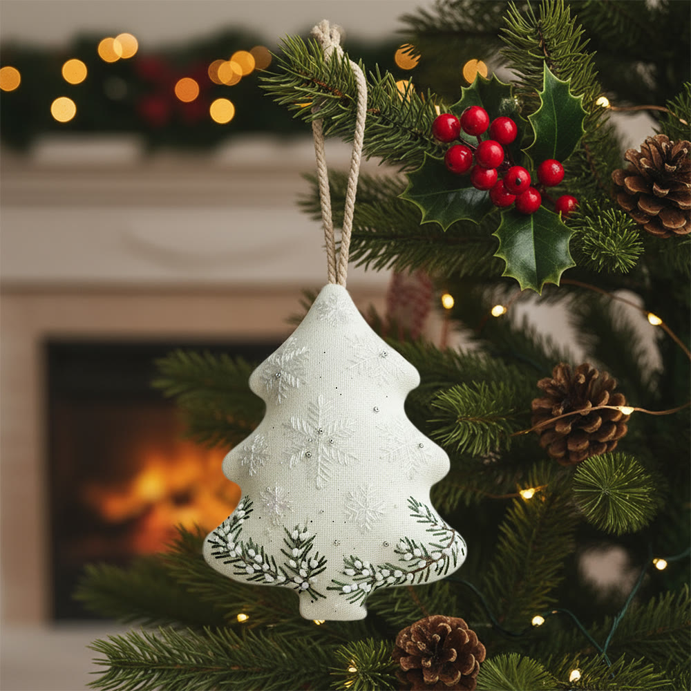 Rubbyoo Tree-shaped Embroidery Kit - Snowflake-Pine Sprig | Delicate Textured Needlework | Winter Tree Embellishment - 6 inches hoop kit - image 1