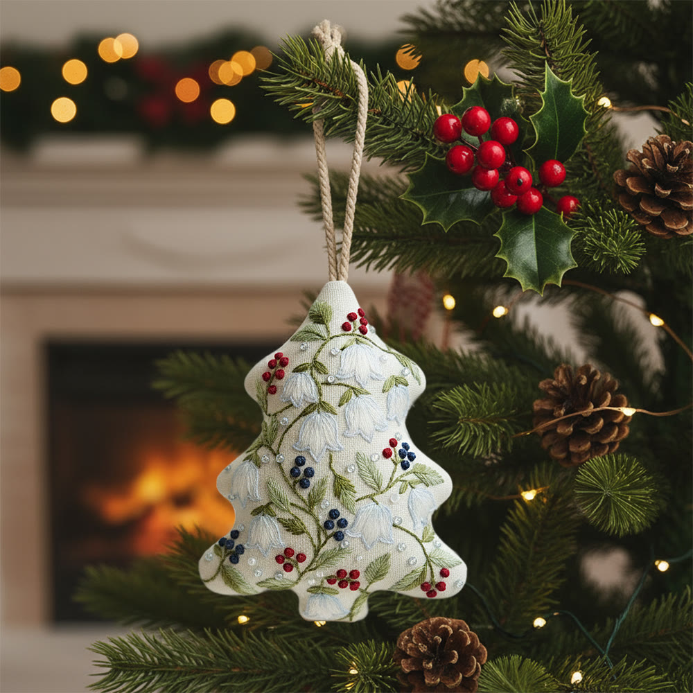 Rubbyoo Tree-shaped Embroidery Kit - Lily of the Valley-Berry | Fine Intricate Stitching | Elegant Holiday Dangle - 6 inches hoop kit - image 1