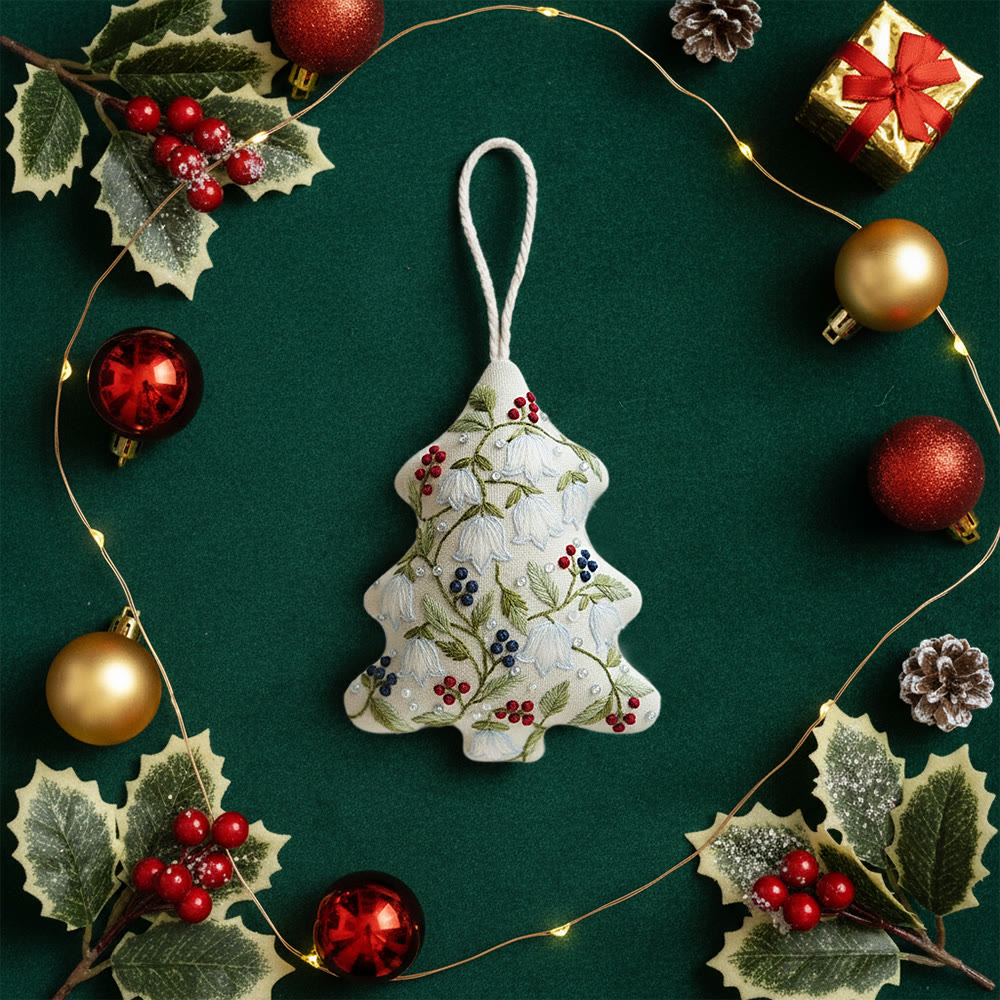 Rubbyoo Tree-shaped Embroidery Kit - Lily of the Valley-Berry | Fine Intricate Stitching | Elegant Holiday Dangle - image 9