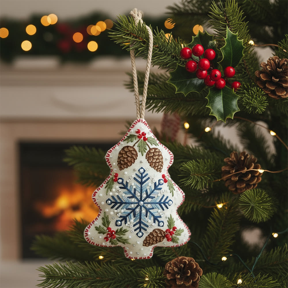 Rubbyoo Tree-shaped Embroidery Kit - Snowflake-pinecone | Exquisite Decor | Top Holiday Gifting Pick - 6 inches hoop kit - image 1