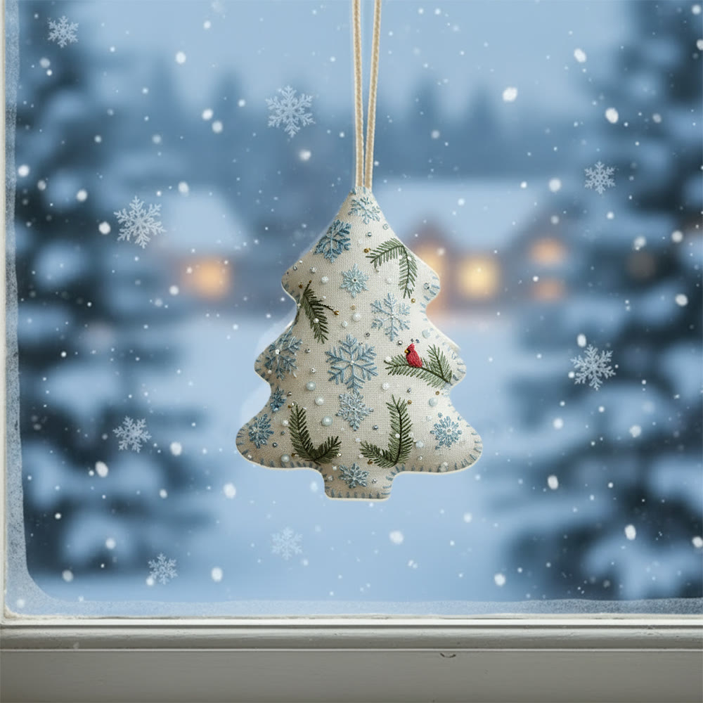 Rubbyoo Tree-shaped Embroidery Kit - Blue Snowflake-Cardinal | Easy Beginner DIY Stitchwork | Approachable Holiday Craft - image 2